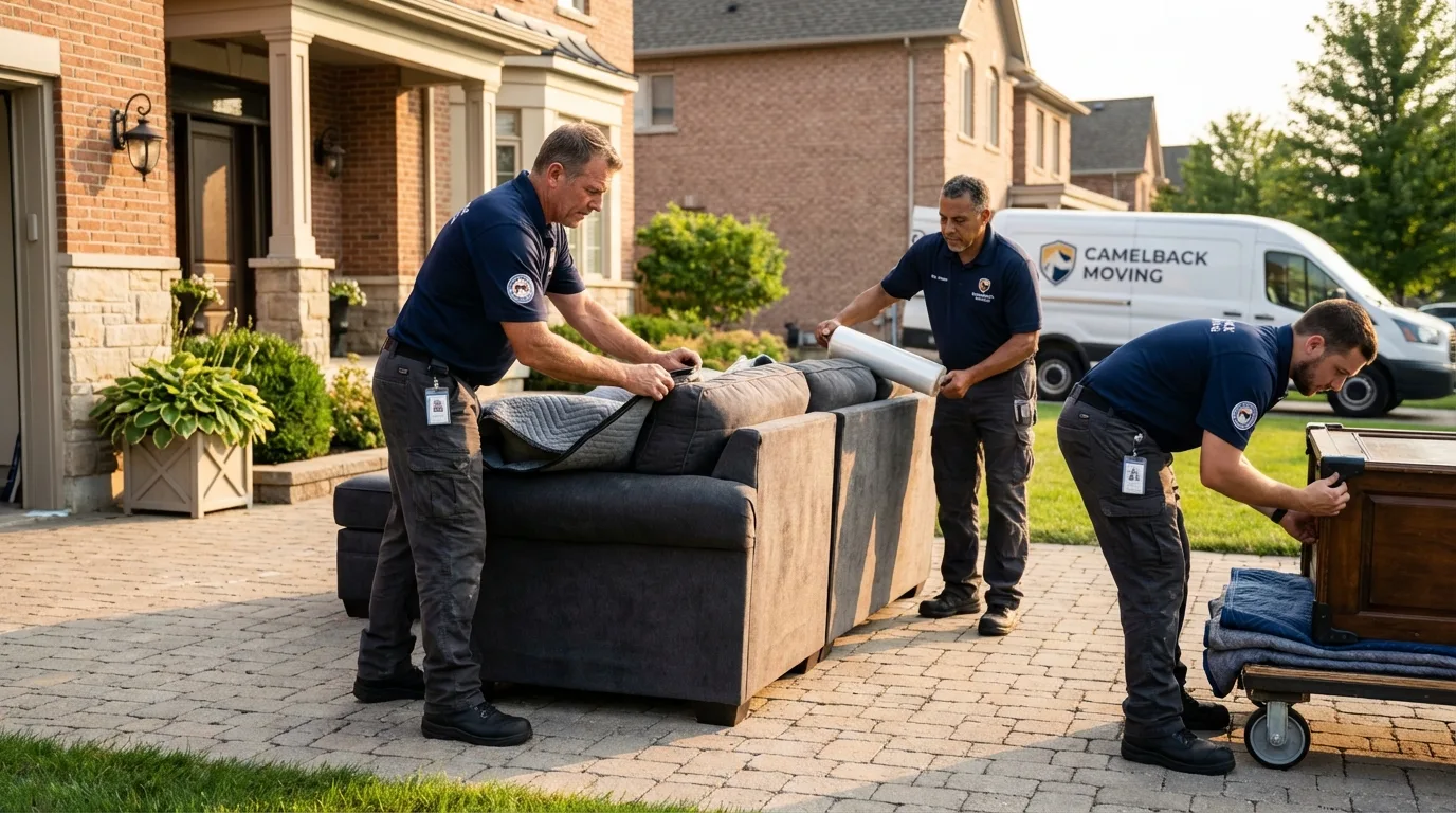 Large estate moving crew wrapping furniture in Orange, CA