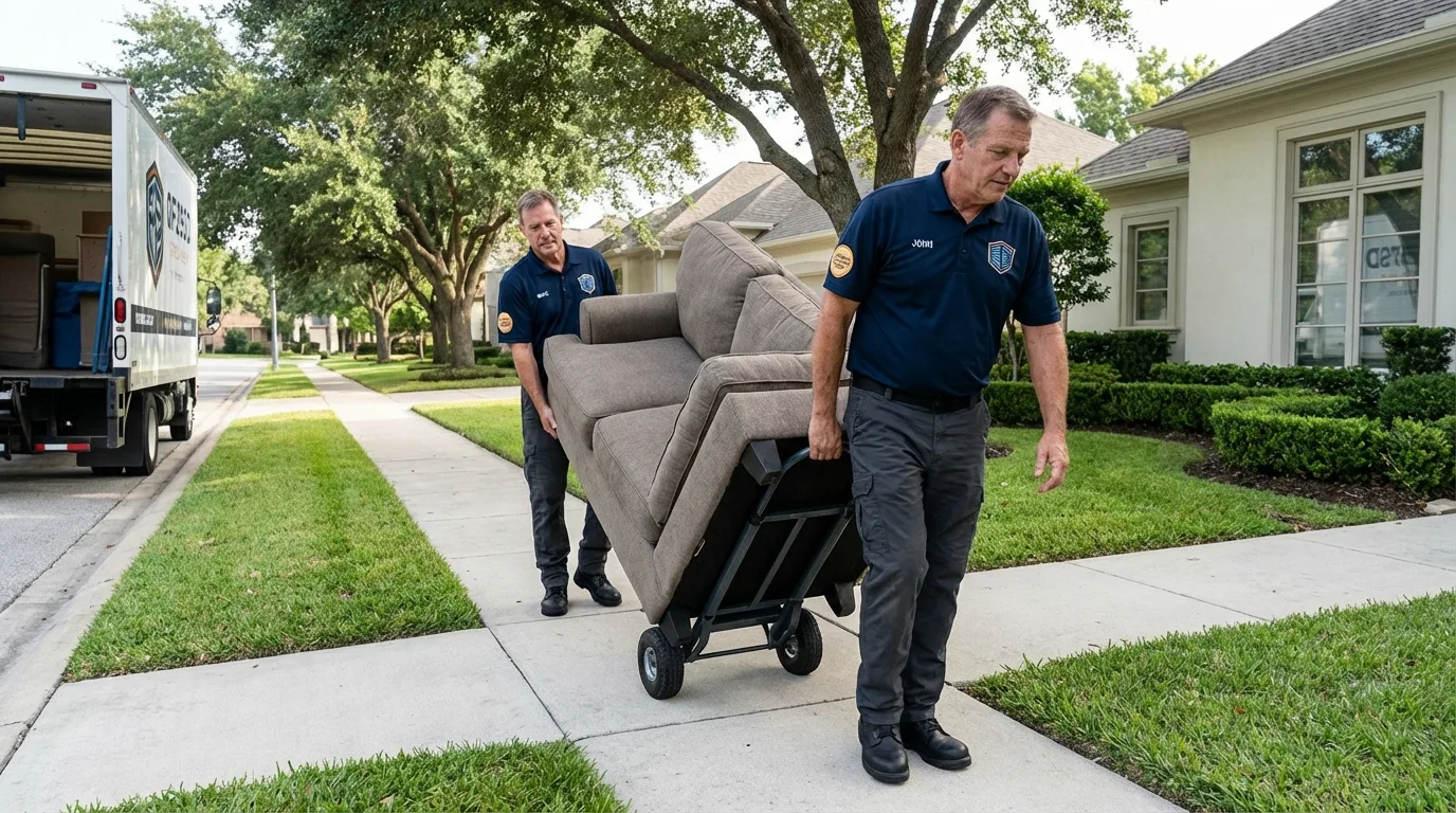 Local residential moving crew loading furniture in Orange, CA