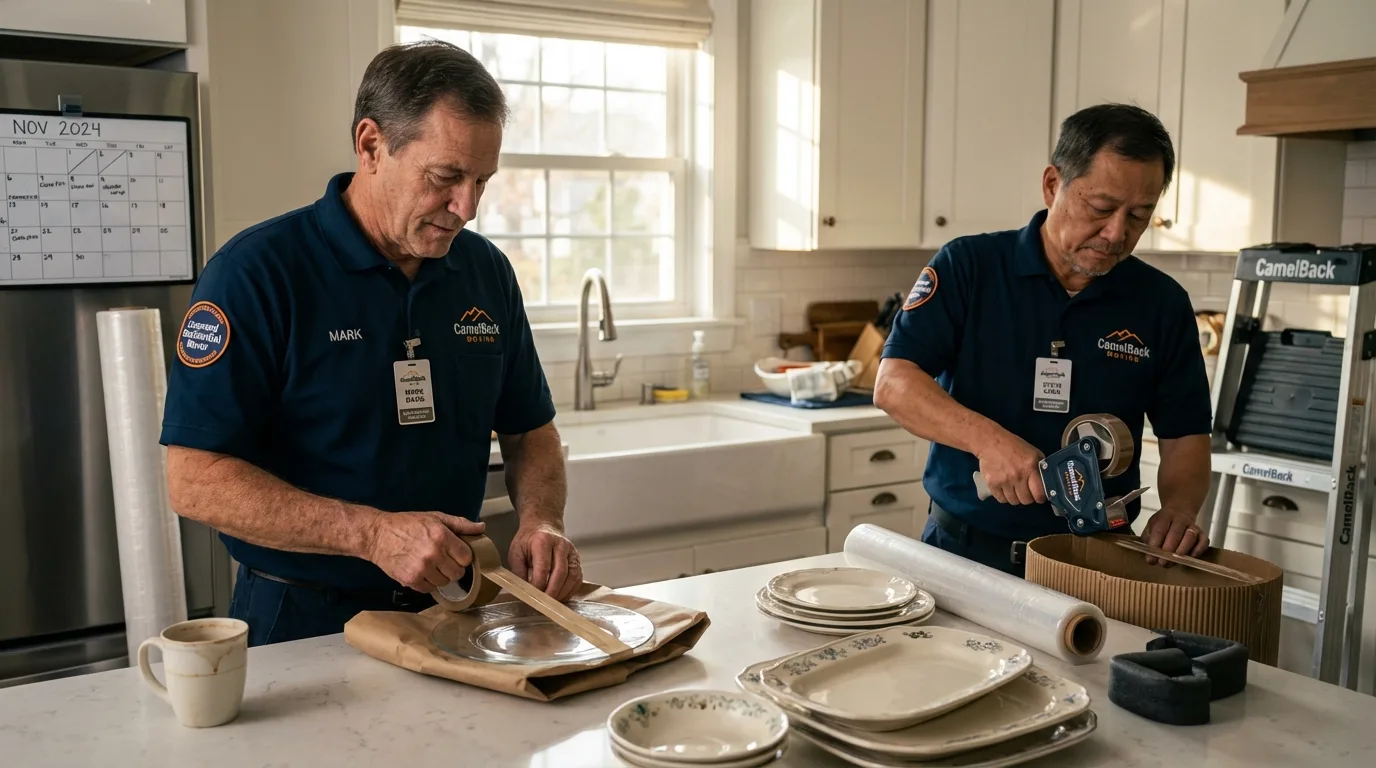 Professional crew packing kitchen dishware in Orange, CA